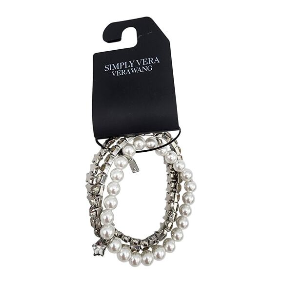 NEW Simply Vera Vera Wang 3-Piece Stretch Bracelet Set Pearls Rhinestones Stars - Picture 1 of 7